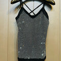Rhinestone Encrusted Long Bustier with Criss-Cross Straps White/Silver/Black