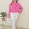 Flared pant with front cut wave pattern side work - White