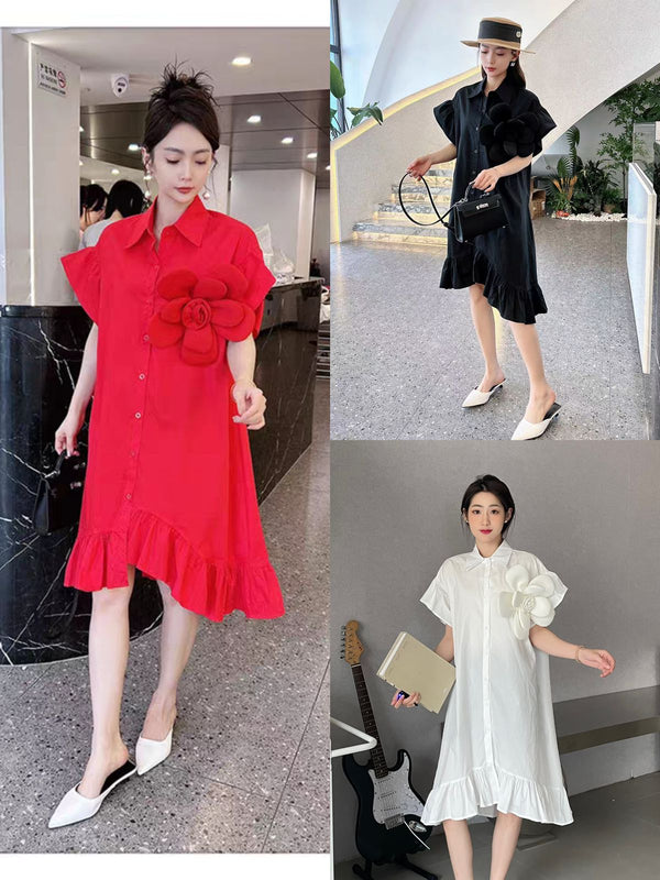 European style mid light stylish women dress with flower