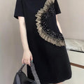 "Chic Black A-Line Dress with Ruffled Sequin Detail – Effortless Glamour"