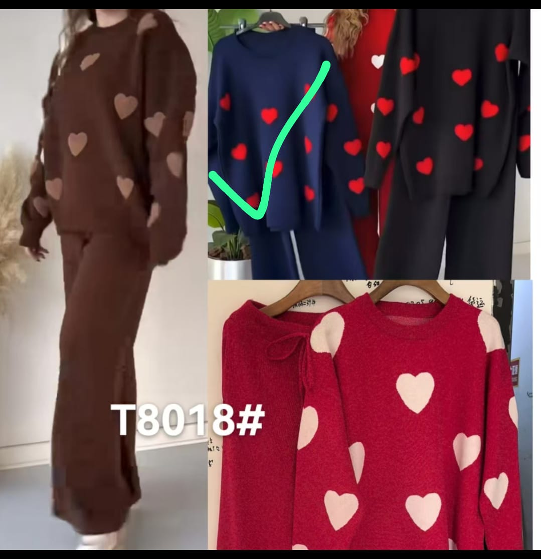 "Cozy adorable heart-print winter co-ord set! ❤️✨"