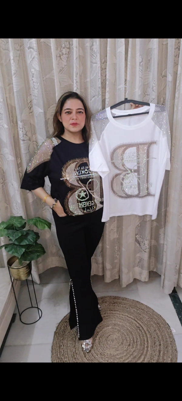 Premium cotton rhinestone tshirt top hip cover