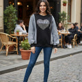 Stitched Denim Sleeve 'SMILE' Heart Sweatshirt