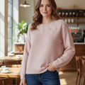 Round-Neck Knit Top with Shoulder Flower Detail