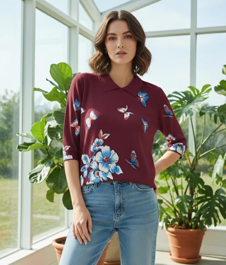 Butterfly Bloom Collared knit Top 🦋🌸