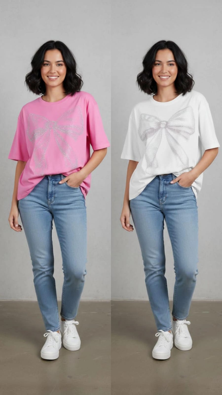 Rhinestone Bow Oversized Graphic Tee