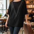 Textured Ribbed Blouse with Shimmering V-Pattern top