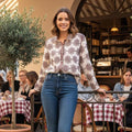 Vintage-Style Sheer Floral Eyelet Button-Down Shirt