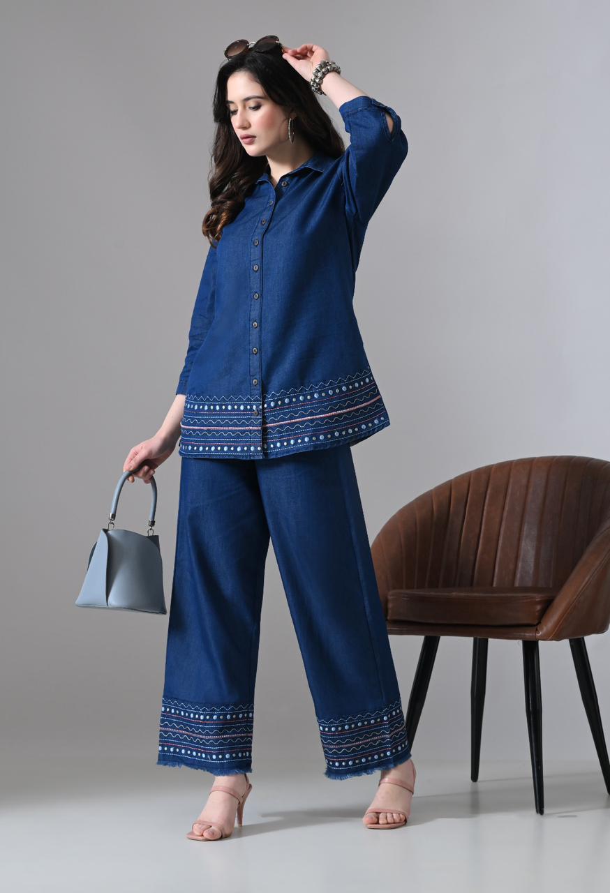 Statement denim embroidery cordset