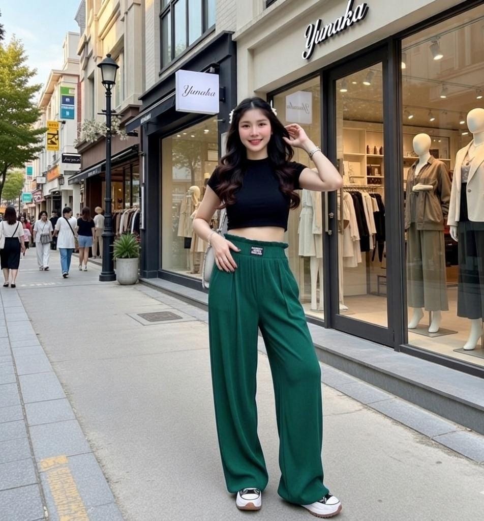 Korean High-Waist Wide-Leg Paperbag Trousers