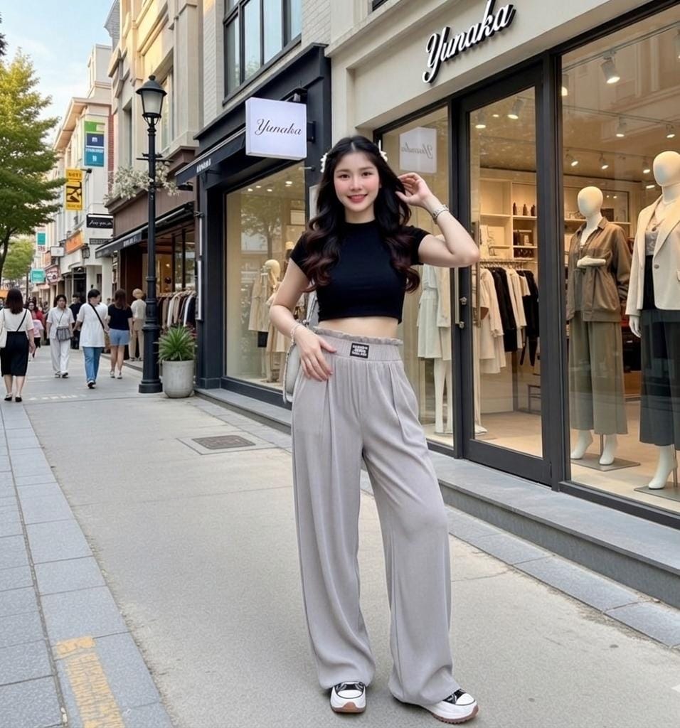 Korean High-Waist Wide-Leg Paperbag Trousers