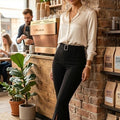 High-Waisted pants with a front buckle and front cut
