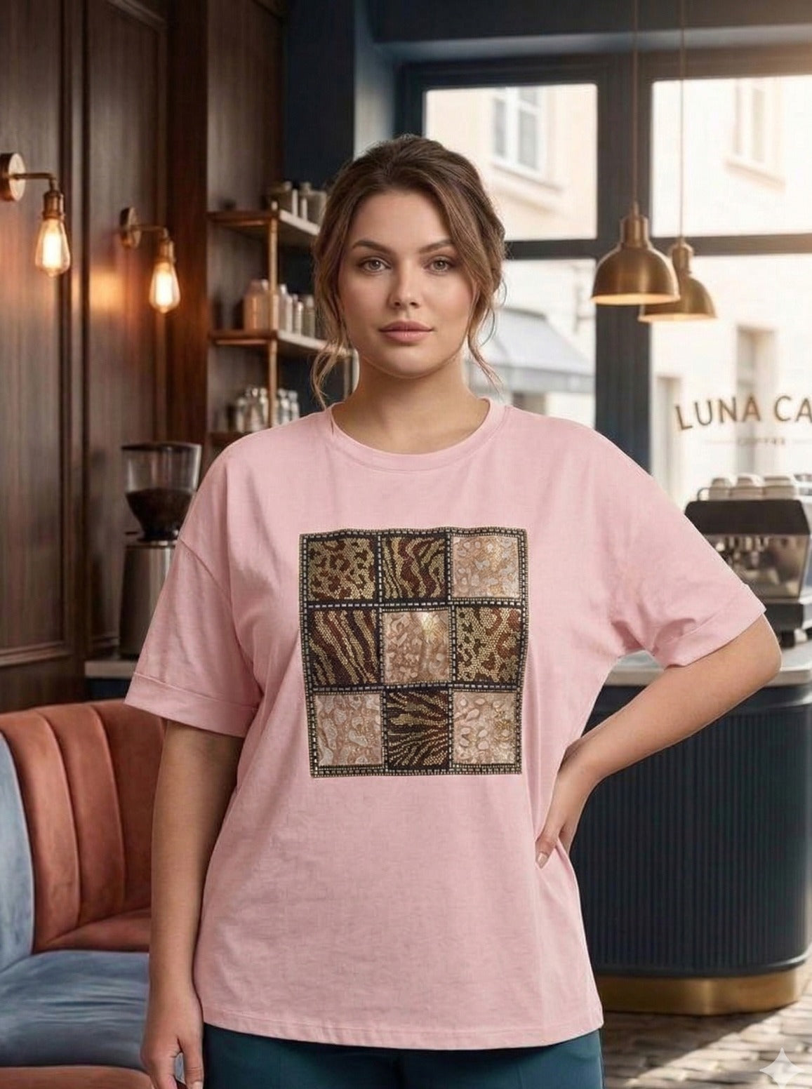 Animal Print Patchwork Graphic Tee