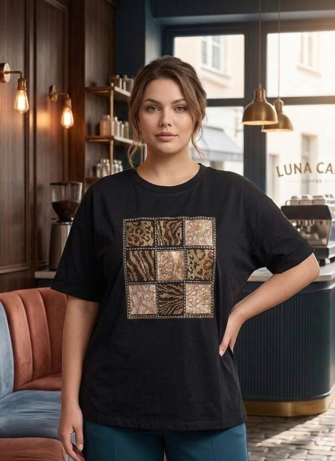 Animal Print Patchwork Graphic Tee