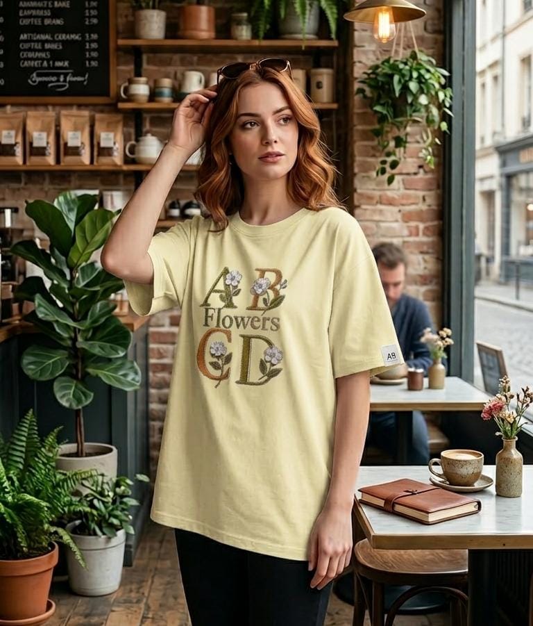 A-D Floral Oversized Graphic T-Shirt