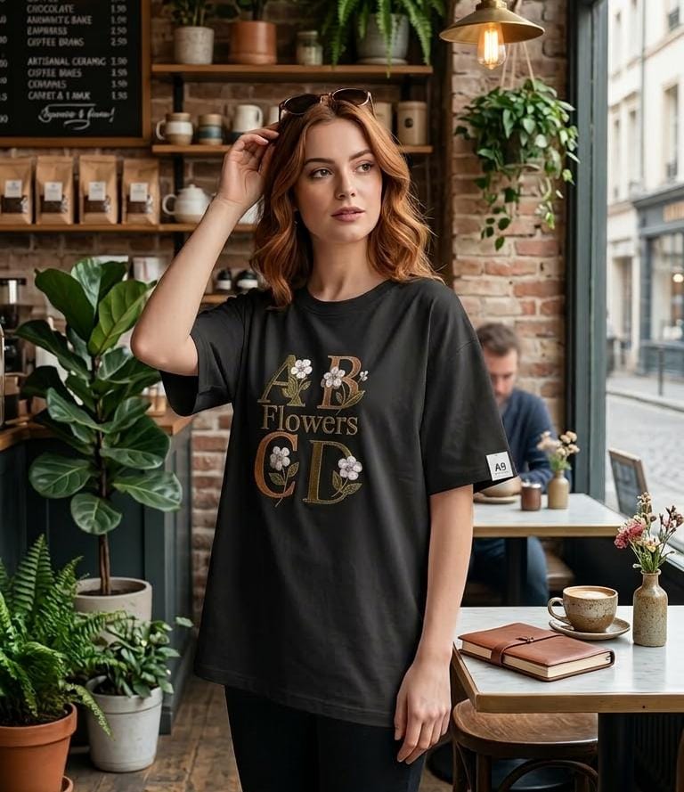 A-D Floral Oversized Graphic T-Shirt