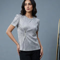 Metallic Ribbed Zip-Accent Top