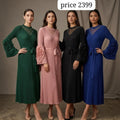 Fluted Sleeve Ribbed Midi with Pearl Accents