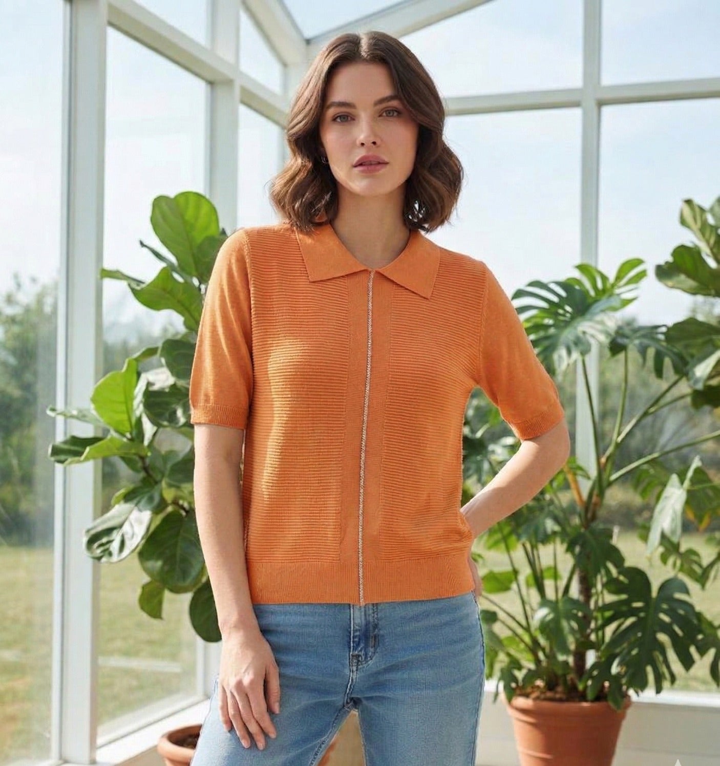 Linear Rib Collared Top🩷