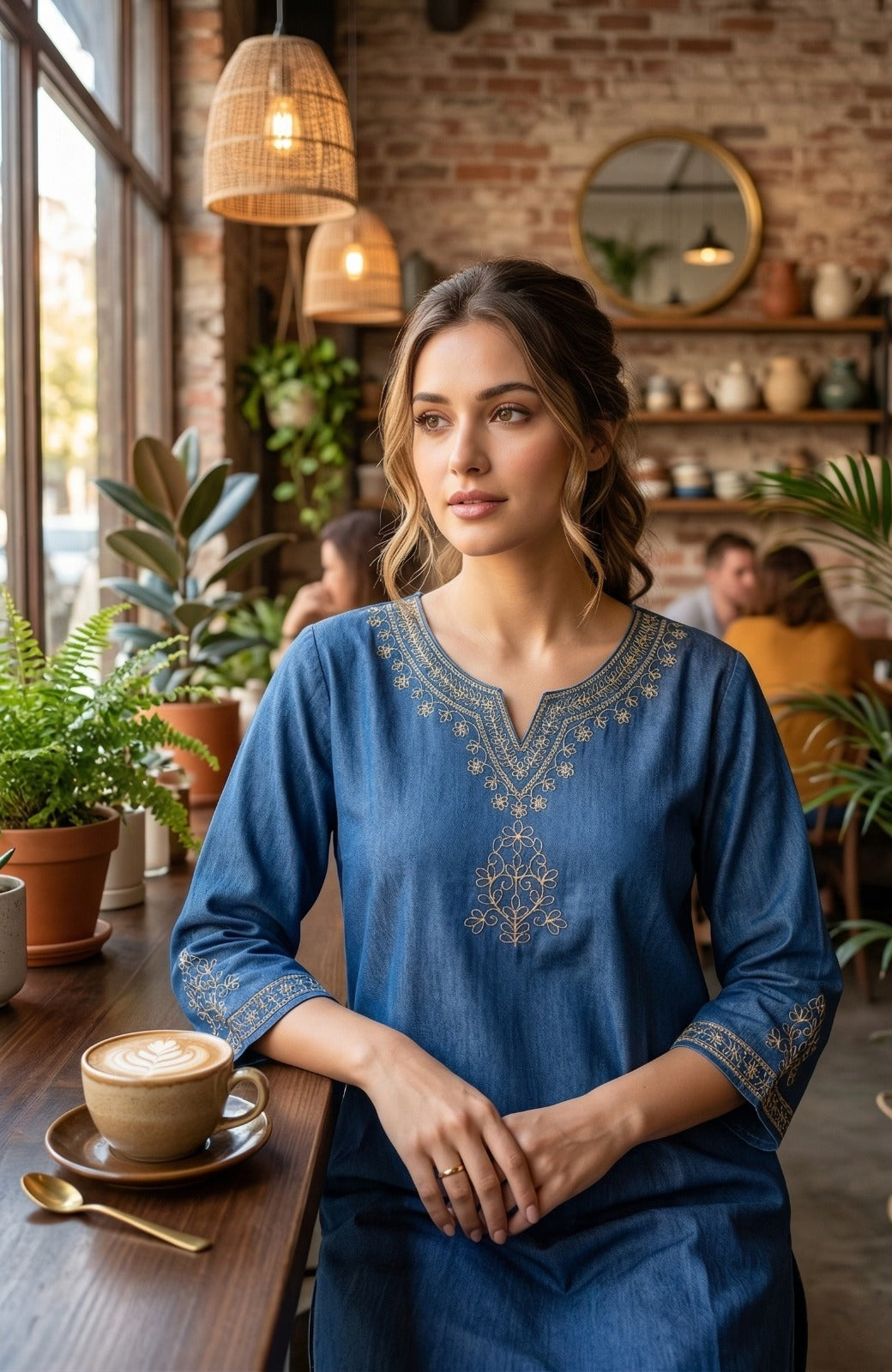 Embroidered Denim Kurti