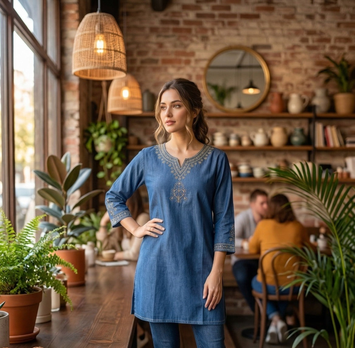 Embroidered Denim Kurti