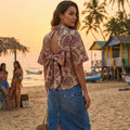 Damask Print Shirt with Cut-Out Bow Back