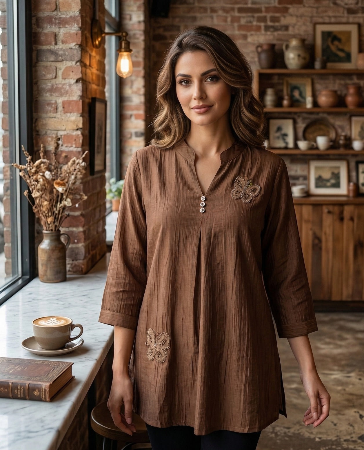 V-Neck Top with Butterfly