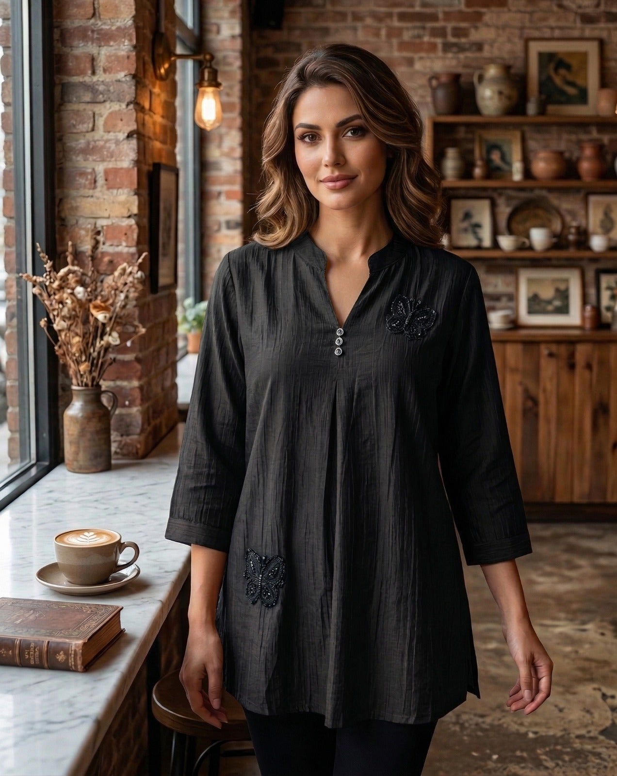 V-Neck Top with Butterfly