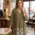 Embroidered  V-Neck top