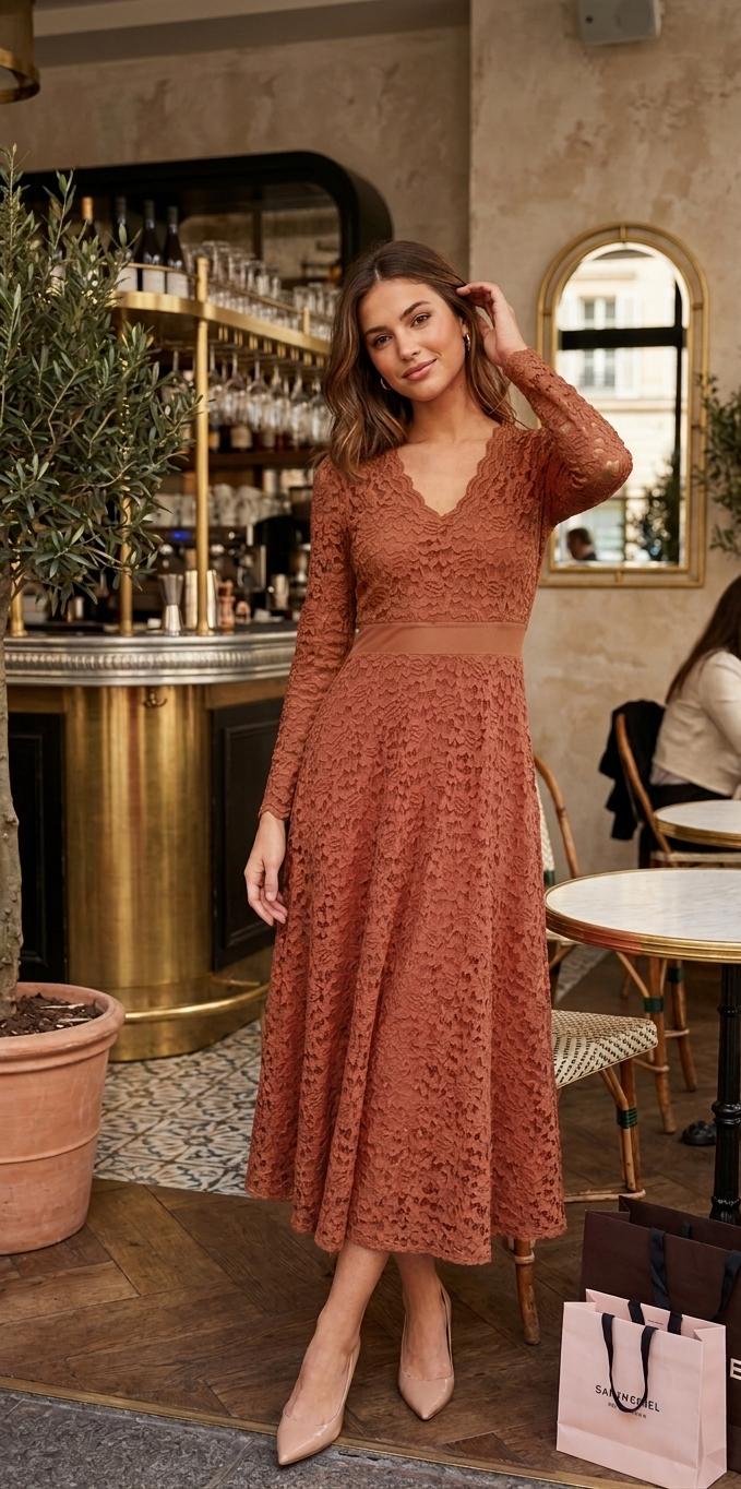 Floral Lace V-Neck Gown