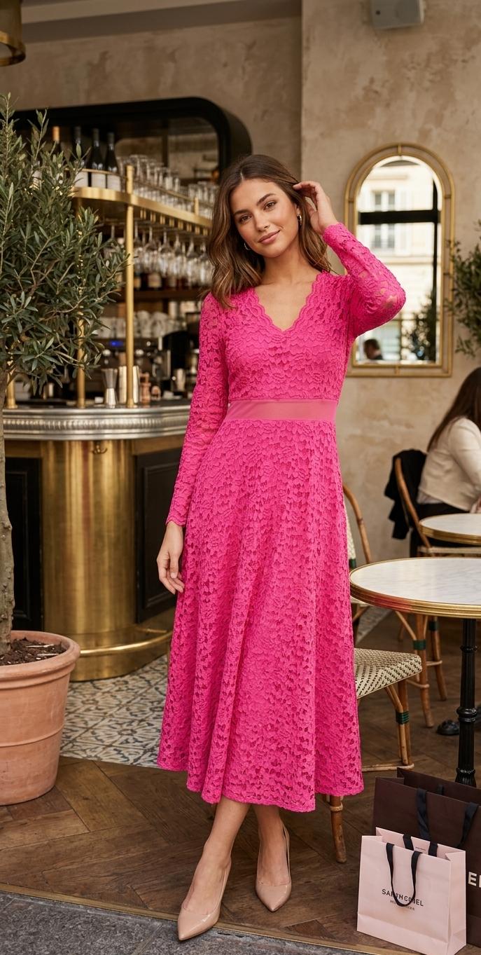 Floral Lace V-Neck Gown