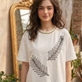 Textured Leaf Embroidery T-Shirt✨🩷