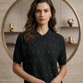 Textured Knit Short-Sleeve collar top