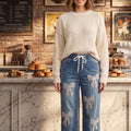 Bow-Detail Wide Leg Denims