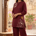Embroidery Wine Cotton Cordset