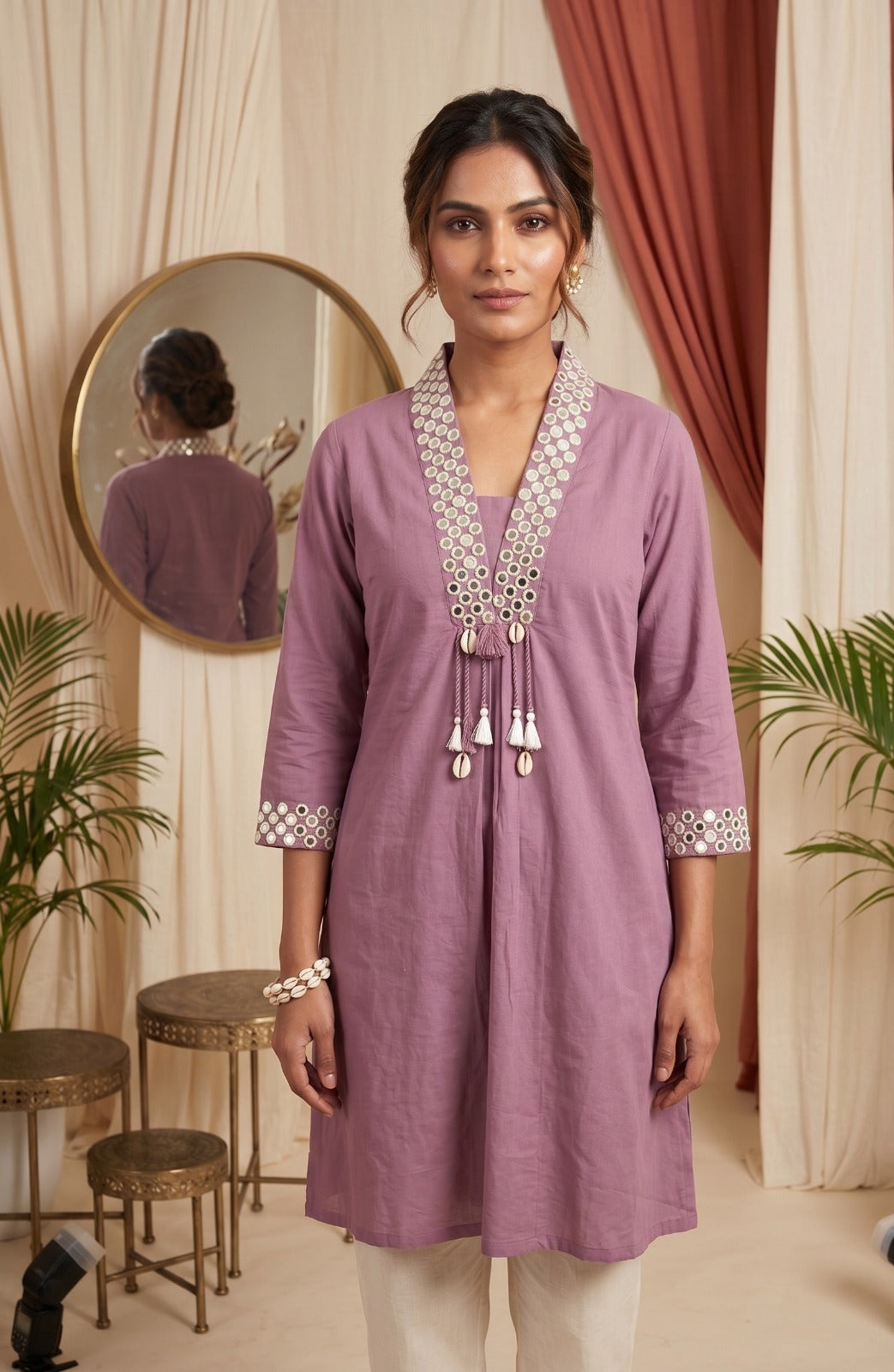 The Boho-Chic Mirror & Shell Detailed Kurti