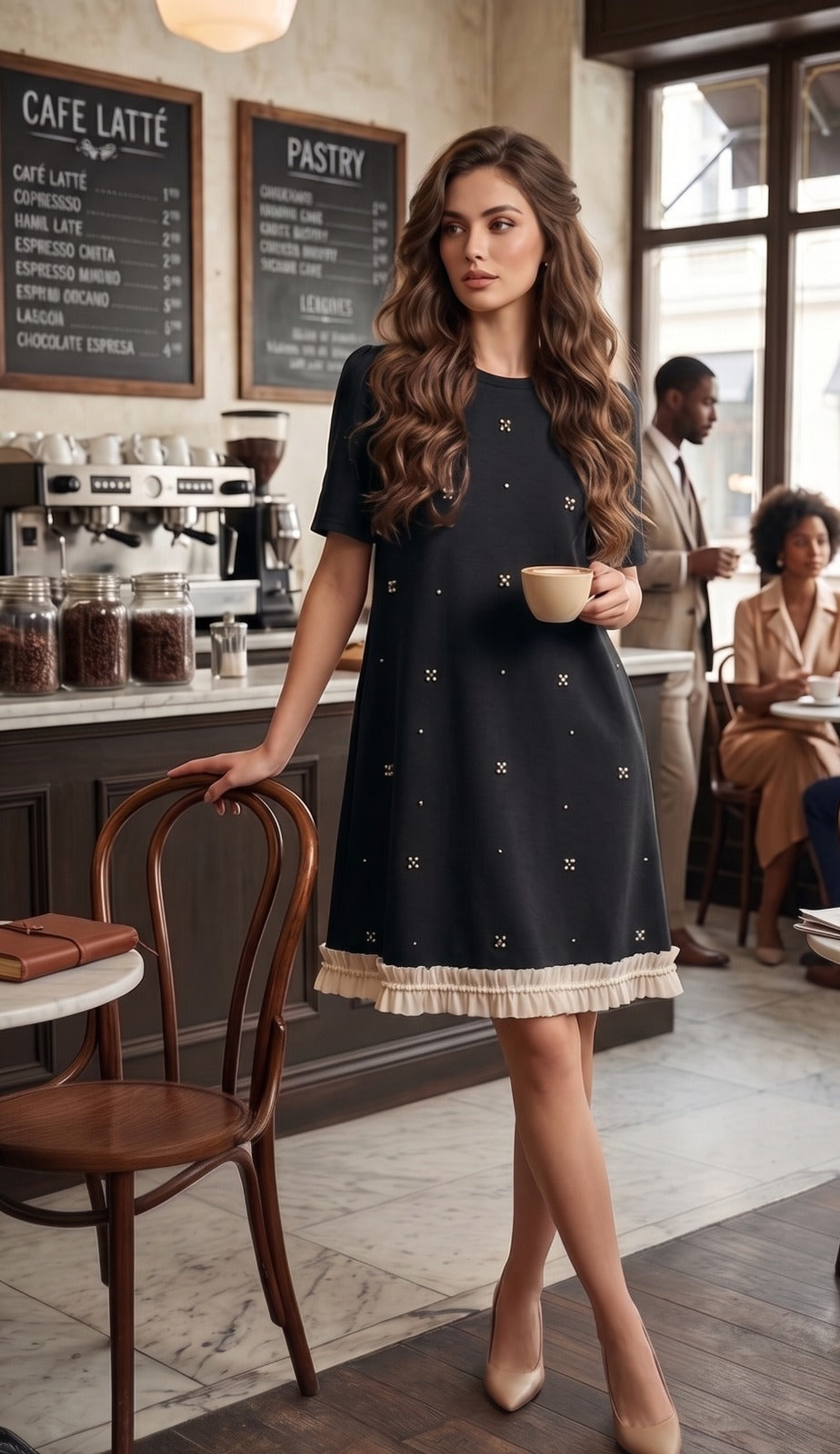 Pearl-Accent Tiered Ruffle Hem Korean Dress