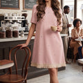 Pearl-Accent Tiered Ruffle Hem Korean Dress