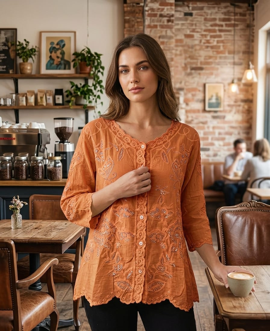 Artisan Embroidered Boho Blouse shirt