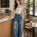 Floral Lattice High-Rise Wide Leg Jeans