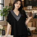 V-Neck Flutter Sleeve Blouse with Rhinestone Detail top