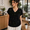 Floral Lace & Pearl Detailed V-Neck