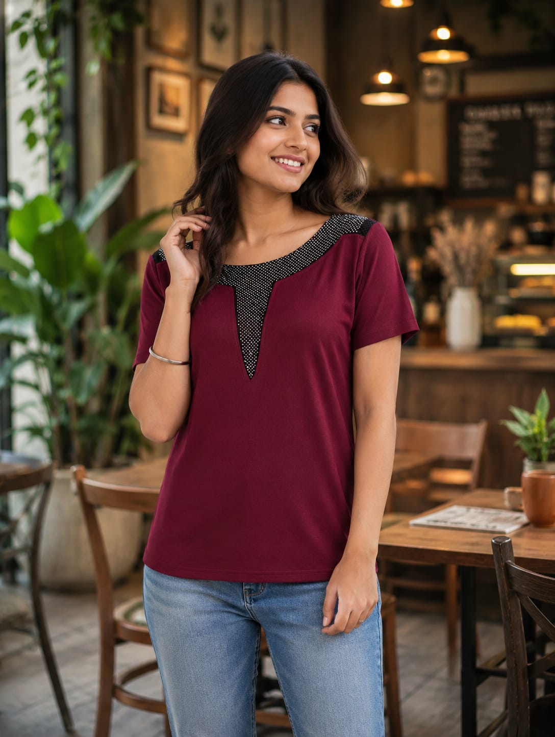 The Stella Embellished V-Panel Top
