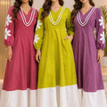 Floral Applique Long-Sleeve Maxi Dress with Contrast Panel