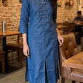 Denim Blue Straight Kurti with Mandarin Collar and Front Slit