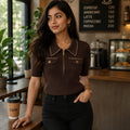 Half-Zip collar Ribbed Knit top