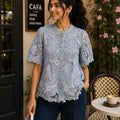Luxe Floral  Pearl-Button Floral Lace Shirt