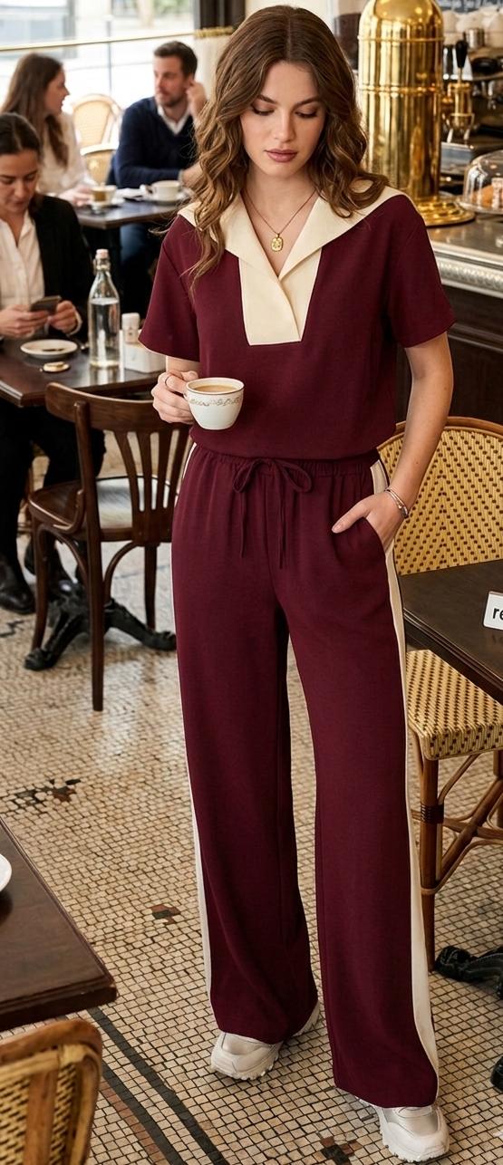 Luxury Leisure Contrast V-Neck cord Set