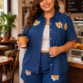 Women's Plus Size Denim Shirt & Shorts Set