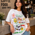 peace and flowers over sized graphic t- shirt